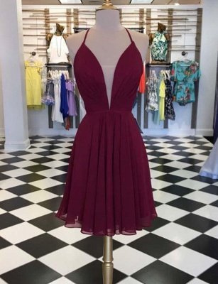 Unique A-Line V-Neck Sleeveless Lace-up Mini length Homecoming Dress UK_1