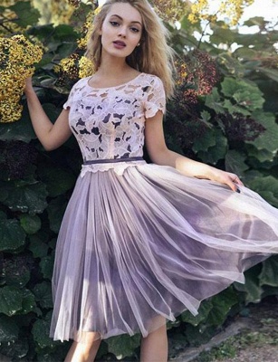 Fabulous A-Line Lace Scoop Tulle Short length Sleeves Short length Prom Dress UK UK_1