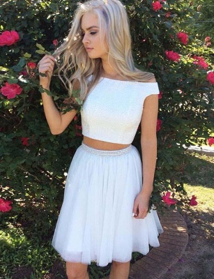 Sexy Off-the-Shoulder Crop top Beads A-Line Mini length Prom Dress UK UK_1