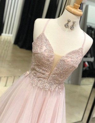 Luxury Long A-Line Appliques Spaghetti Straps Tulle Prom Dress UK UK_3