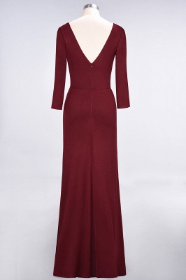 Sexy A-line Spandex Alluring V-neck Long-Sleeves Side-Slit Floor-Length Bridesmaid Dress UK UK with Ruffles_2