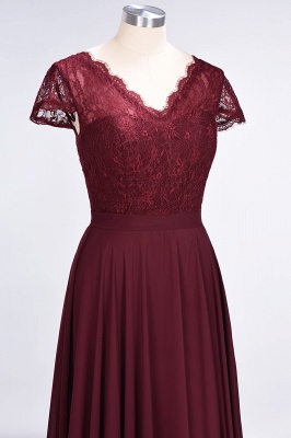 Sexy A-line Flowy Lace Alluring V-neck Cap-Sleeves Floor-Length Bridesmaid Dress UK UK_5