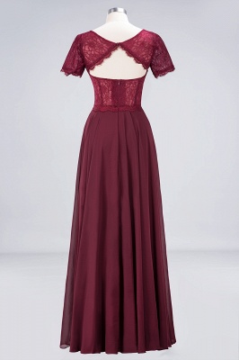 Sexy A-line Flowy Lace Round-Neck Short-Sleeves Floor-Length Bridesmaid Dress UK UK_2