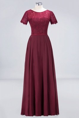 Sexy A-line Flowy Lace Round-Neck Short-Sleeves Floor-Length Bridesmaid Dress UK UK_1