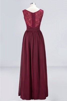 Sexy A-line Flowy Lace Alluring V-neck Sleeveless Floor-Length Bridesmaid Dress UK UK with Ruffles_2