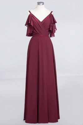 Sexy A-line Flowy Alluring V-neck Straps Sleeveless Ruffles Floor-Length Bridesmaid Dress UK UK with Pearls_1