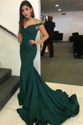 Unique Off-the-Shoulder V-Neck Sleeveless Elegant Mermaid Sweep Train Prom Dress UK UK_1