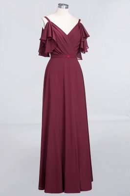 Sexy A-line Flowy Alluring V-neck Straps Sleeveless Ruffles Floor-Length Bridesmaid Dress UK UK with Pearls_3