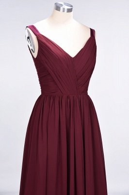 Sexy A-line Flowy Straps Alluring V-neck Sleeveless Backless Floor-Length Bridesmaid Dress UK UK with Ruffles_6