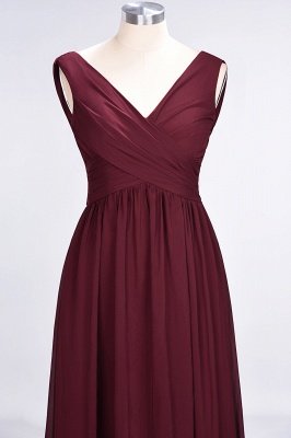 Sexy A-line Flowy Straps Alluring V-neck Sleeveless Floor-Length Bridesmaid Dress UK UK with Ruffles_4