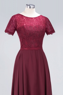 Sexy A-line Flowy Lace Round-Neck Short-Sleeves Floor-Length Bridesmaid Dress UK UK_5