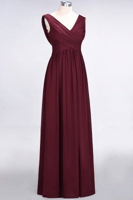Sexy A-line Flowy Straps Alluring V-neck Sleeveless Floor-Length Bridesmaid Dress UK UK with Ruffles_3