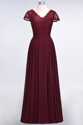 Sexy A-line Flowy Lace Alluring V-neck Cap-Sleeves Floor-Length Bridesmaid Dress UK UK_1