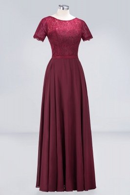 Sexy A-line Flowy Lace Round-Neck Short-Sleeves Floor-Length Bridesmaid Dress UK UK_3