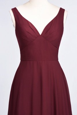 Sexy A-line Flowy Alluring V-neck Straps Sleeveless Ruffles Floor-Length Bridesmaid Dress UK UK with Open Back_5