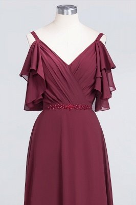 Sexy A-line Flowy Alluring V-neck Straps Sleeveless Ruffles Floor-Length Bridesmaid Dress UK UK with Pearls_4