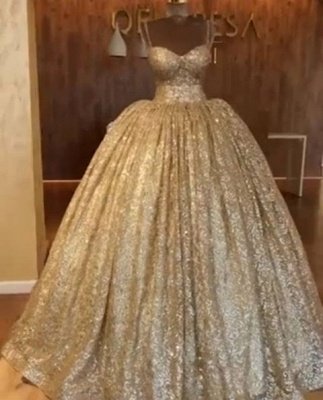 Luxurious Spaghetti Straps SleevelssBall Gown Crystals Prom Dress UKes UK UK_4
