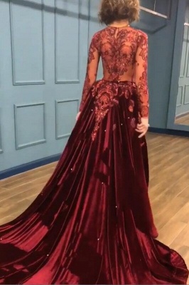 Sparkle Beads Burgundy Velvet Long Sleeves Prom Dress UKes UK UK with Appliques BC0731_1
