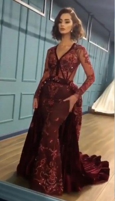 Sparkle Beads Burgundy Velvet Long Sleeves Prom Dress UKes UK UK with Appliques BC0731_2