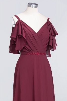 Sexy A-line Flowy Alluring V-neck Straps Sleeveless Ruffles Floor-Length Bridesmaid Dress UK UK with Pearls_5