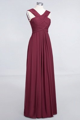 Sexy A-line Flowy Alluring V-neck Straps Sleeveless Floor-Length Bridesmaid Dress UK UK with Ruffles_3