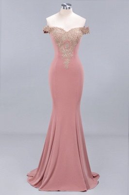 Amazing Off-The-Shoulder Floor-Length Elegant Mermaid Appliques Zipper Prom Dress UK_1