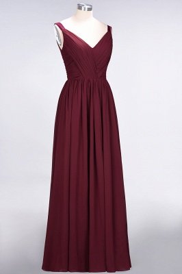 Sexy A-line Flowy Straps Alluring V-neck Sleeveless Backless Floor-Length Bridesmaid Dress UK UK with Ruffles_4