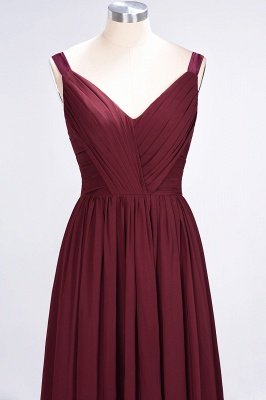 Sexy A-line Flowy Straps Alluring V-neck Sleeveless Backless Floor-Length Bridesmaid Dress UK UK with Ruffles_5