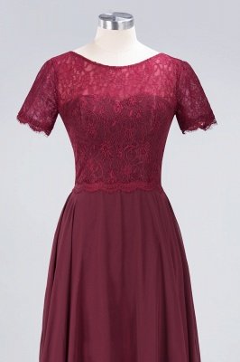 Sexy A-line Flowy Lace Round-Neck Short-Sleeves Floor-Length Bridesmaid Dress UK UK_4