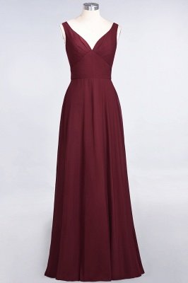 Sexy A-line Flowy Alluring V-neck Straps Sleeveless Ruffles Floor-Length Bridesmaid Dress UK UK with Open Back_2