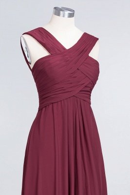 Sexy A-line Flowy Alluring V-neck Straps Sleeveless Floor-Length Bridesmaid Dress UK UK with Ruffles_5