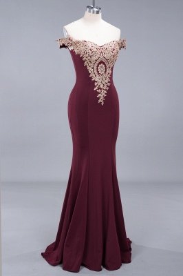 Amazing Off-The-Shoulder Floor-Length Elegant Mermaid Appliques Zipper Prom Dress UK_3