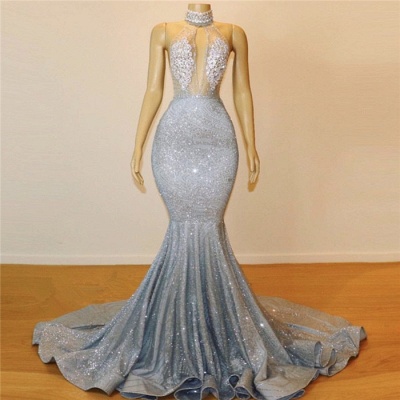 Elegant Hot Elegant Mermaid Halter Sleeveless Sweep Train Long Prom Dress UK UK_4