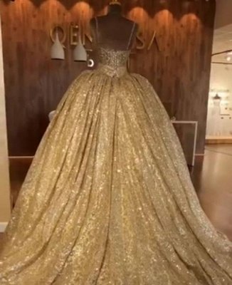 Luxurious Spaghetti Straps SleevelssBall Gown Crystals Prom Dress UKes UK UK_3