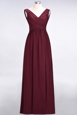 Sexy A-line Flowy Straps Alluring V-neck Sleeveless Floor-Length Bridesmaid Dress UK UK with Ruffles_1