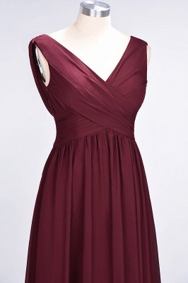 Sexy A-line Flowy Straps Alluring V-neck Sleeveless Floor-Length Bridesmaid Dress UK UK with Ruffles_5