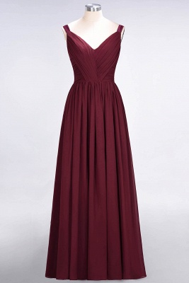 Sexy A-line Flowy Straps Alluring V-neck Sleeveless Backless Floor-Length Bridesmaid Dress UK UK with Ruffles_2