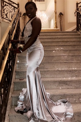 Chic Halter V-Neck Sleeveless Crystals Sequined Elegant Mermaid Prom Dress UKes UK UK_2