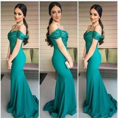 Dark-Green Sequins-Top Off-the-Shoulder Mermaid Evening Gowns BA3962_2