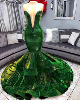 Green Luxury Ruffles Elegant Trumpt Prom Dress UKes UK UK | Elegant StraplessLace Appliques Long Evening Dress UKes UK_3