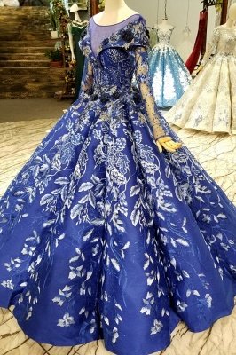 Sweep Train Long Sleeves Applique Ball Gown Long Prom Dress UK UK_2