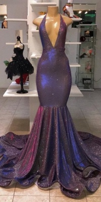 Elegant Alluring Deep V-neck Sleeveless Prom Dress UKes UK UK | Halter Memaiad Sequins Evening Dress UKes UK_3