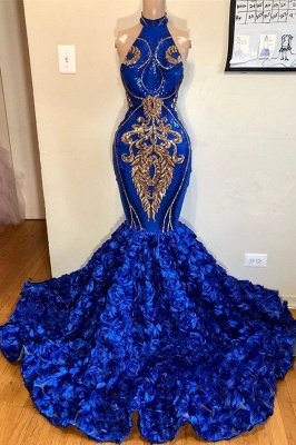 Royal Blue Halter Elegant Trumpt Prom Dress UKes UK UK | Luxury Sleeveless Florals Long Evening Dress UKes UK_1