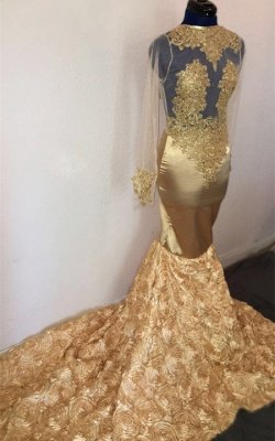 Elegant Hot Mermaid with Sleeves Flower Applique Champagne Prom Dress UKes UK UK_1