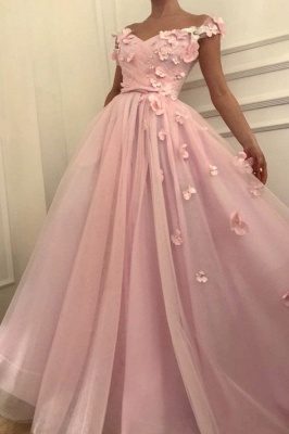 Sweet Pink Florals A-Line Tulle Long Sexy Prom Dress UK | Sexy Off-the-Shoulder Evening Dress UKes UK_1