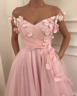 Sweet Pink Florals A-Line Tulle Long Sexy Prom Dress UK | Sexy Off-the-Shoulder Evening Dress UKes UK_2