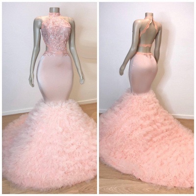 Sweet Pink Halter Sleeveless Elegant Trumpt Prom Dress UKes UK UK | Chic Open Back Lace Tulle Evening Dress UKes UK_4