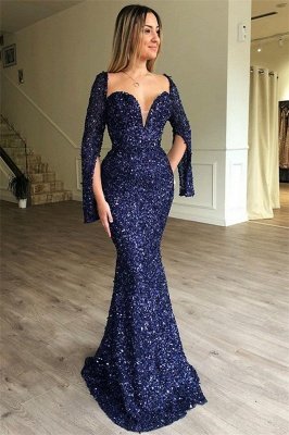 Sexy Elegant Mermaid Sweetheart Long Sleeves Sequin Prom Dress UKes UK UK_1