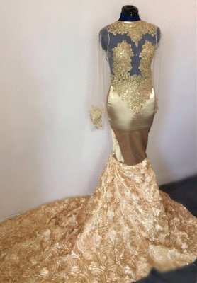 Elegant Hot Mermaid with Sleeves Flower Applique Champagne Prom Dress UKes UK UK_2
