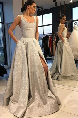 Silver Luxury A-line Sleeveless Prom Dress UKes UK UK_1